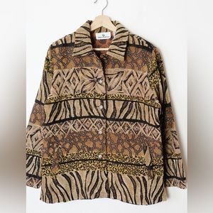 Women's Leopard/Animal pattern Button down Jacket large safari